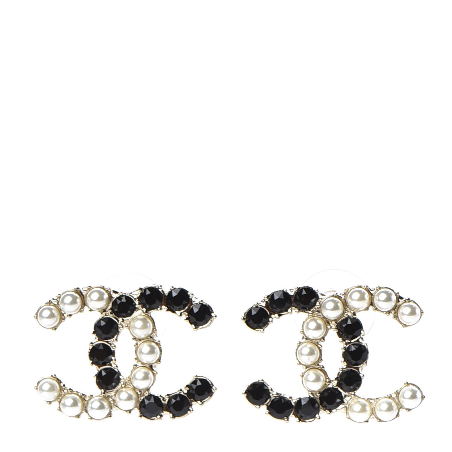Resin Pearl CC Dazzling Domino Earrings Gold Black