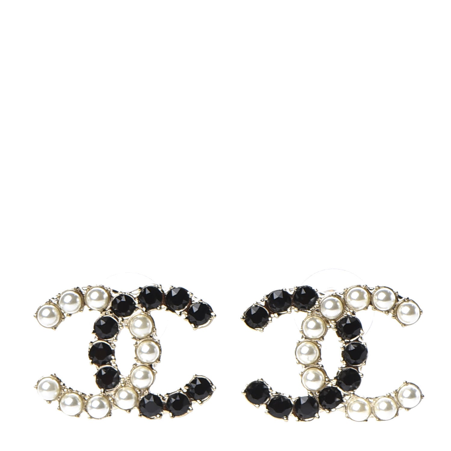 Chanel Resin Pearl CC Dazzling Domino Earrings Gold Black 1 of 5