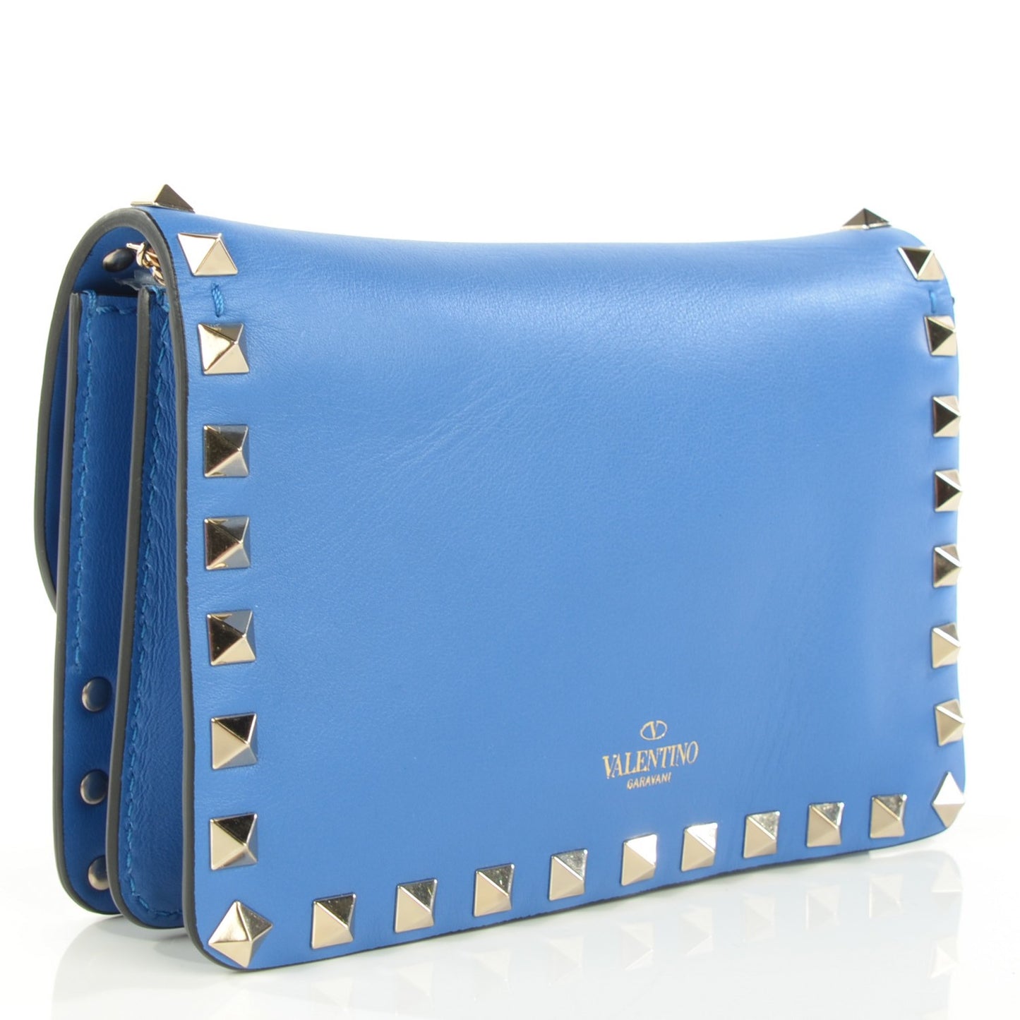 Vitello Rockstud Chain Flap Crossbody Bag Light Sapphire