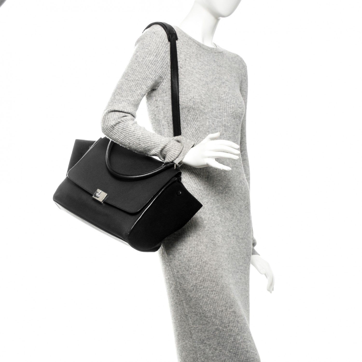 Celine Drummed Calfskin Suede Medium Trapeze Black 2 of 7