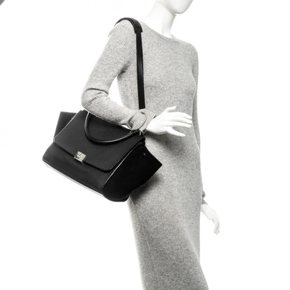 Celine Drummed Calfskin Suede Medium Trapeze Black 2 of 7