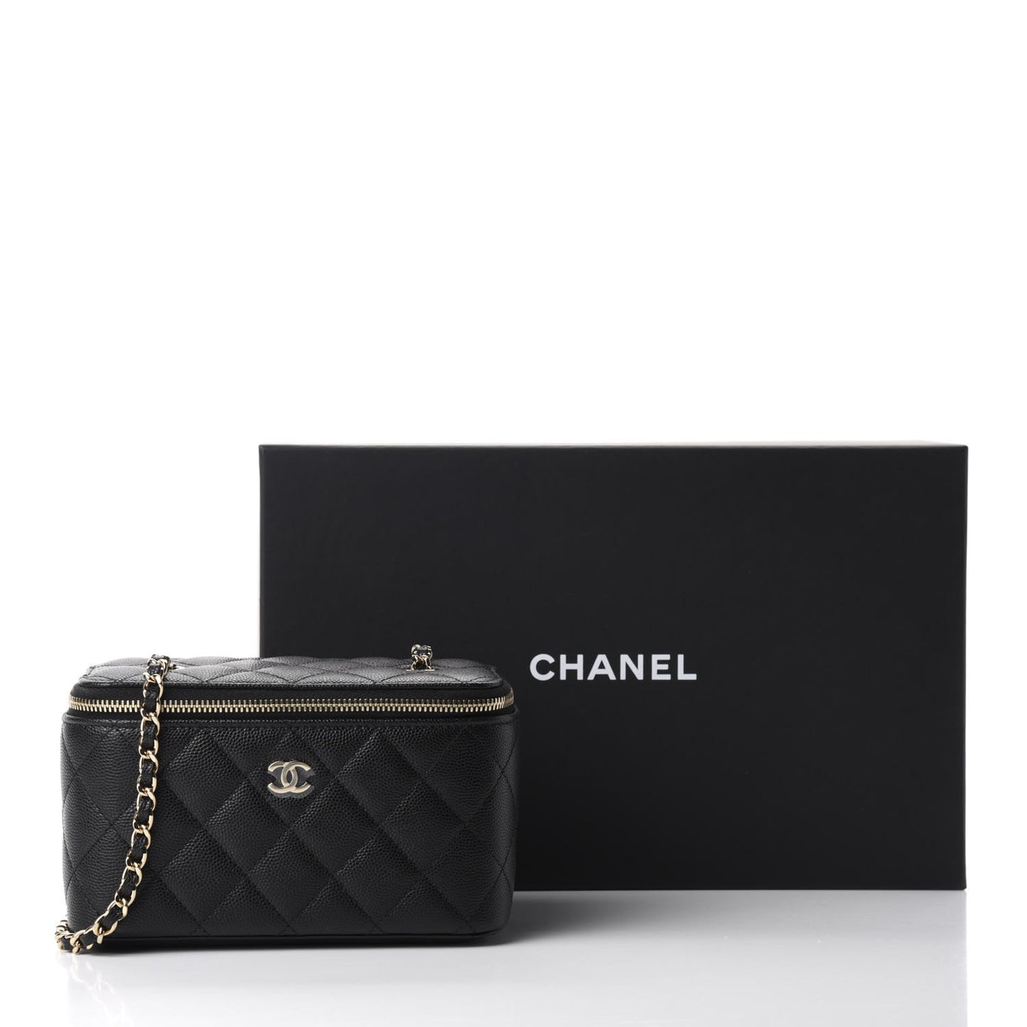 Caviar Quilted Small Vanity Case With Chain Black