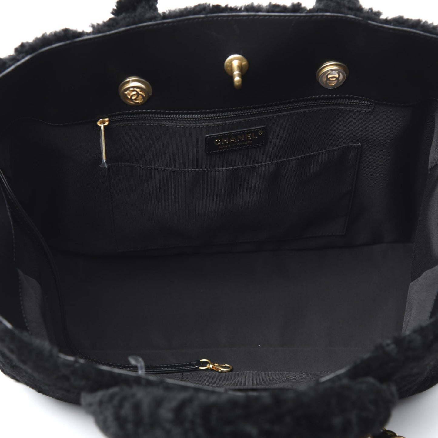 Shearling Tweed Shopper Tote Black