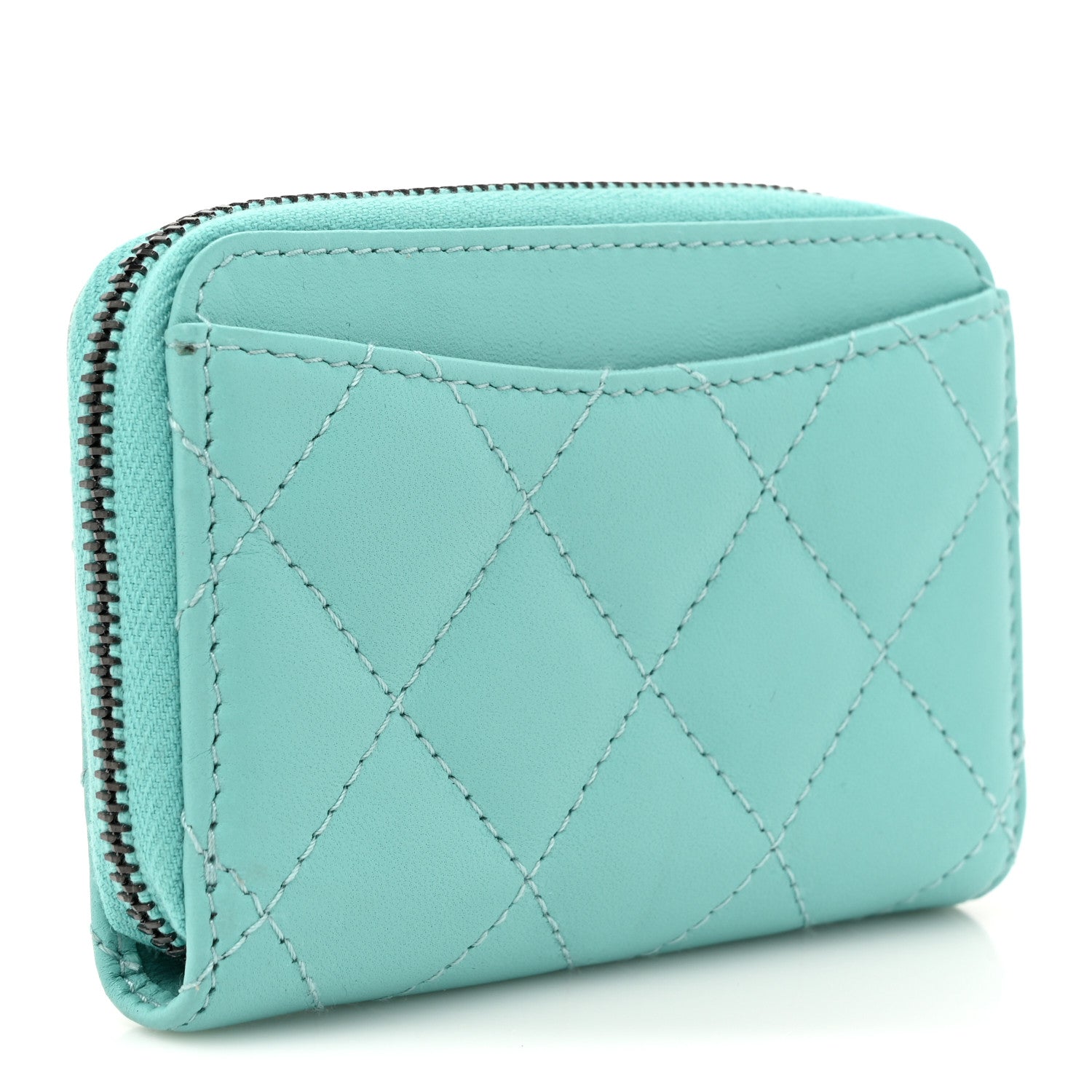 Chanel Lambskin Quilted Zip Around Coin Purse Wallet Light Green 3 of 7