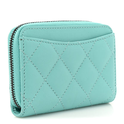 Chanel Lambskin Quilted Zip Around Coin Purse Wallet Light Green 3 of 7