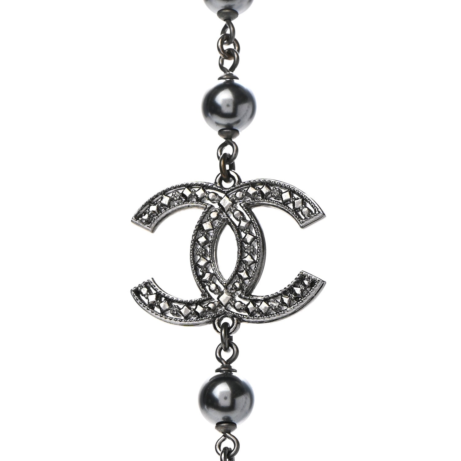 Chanel Ruthenium Pearl Beaded CC Long Necklace Black 4 of 6