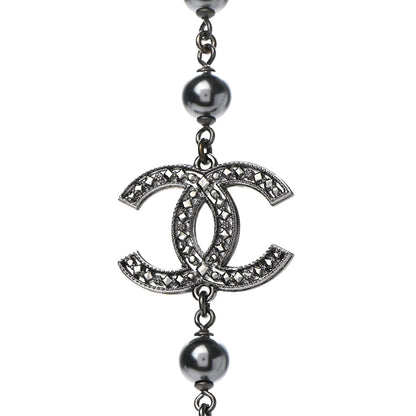 Chanel Ruthenium Pearl Beaded CC Long Necklace Black 4 of 6