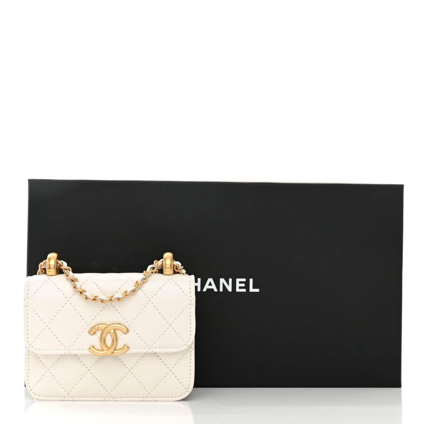 Calfskin Quilted Perfect Fit Coin Purse With Chain White