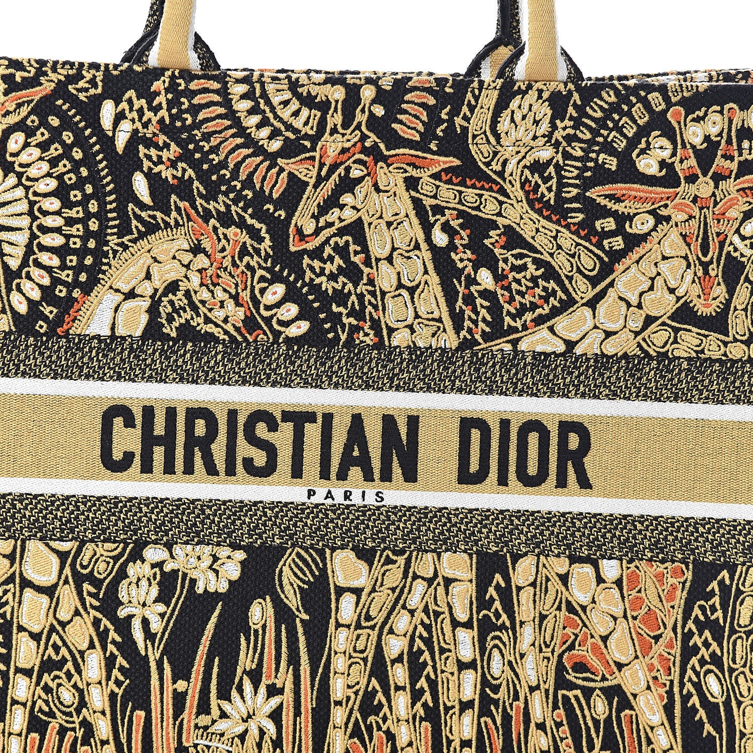 Christian Dior Canvas Embroidered Dior Animals Giraffe Book Tote Yellow Multicolor 9 of 9
