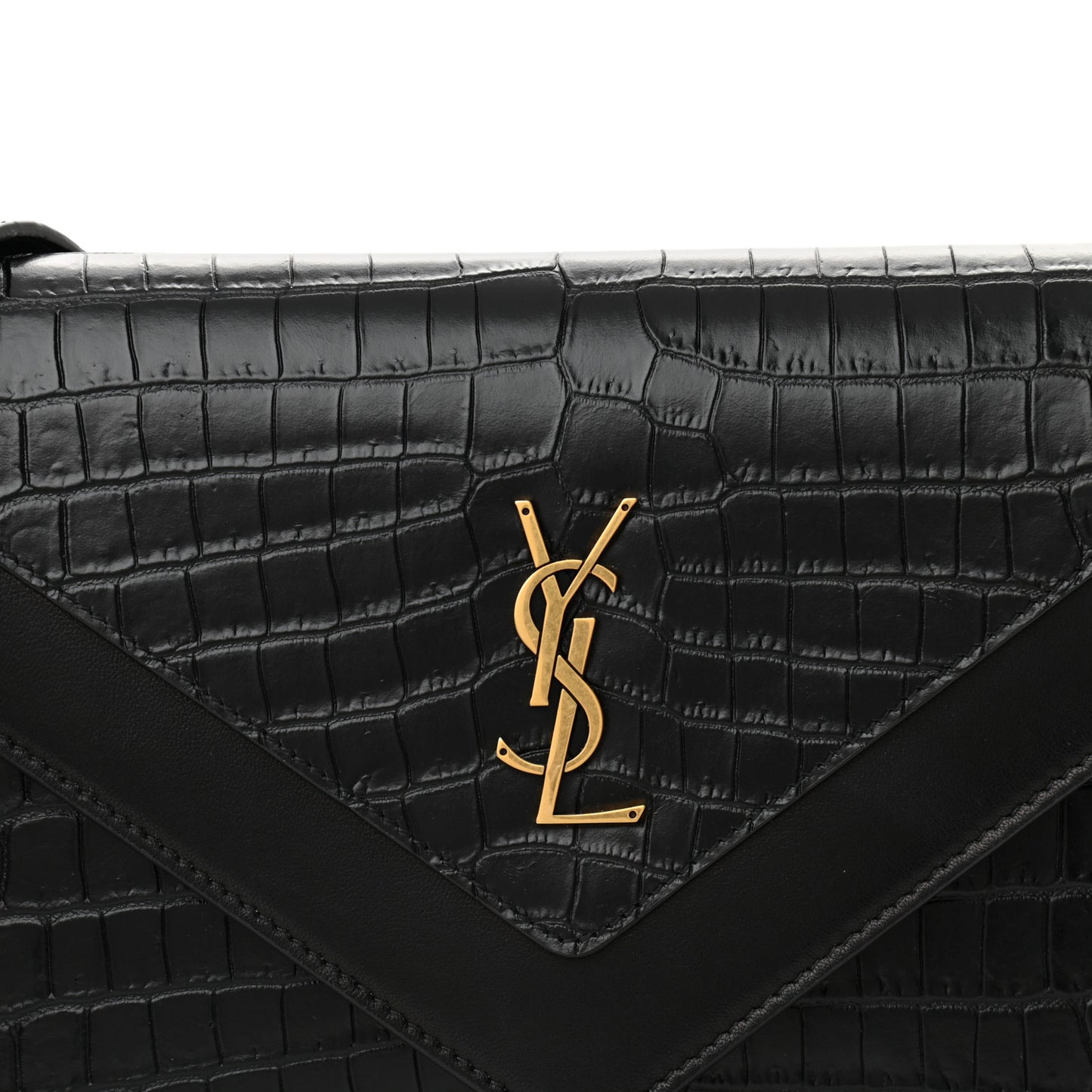 Calfskin Crocodile Embossed Gaby Satchel Black