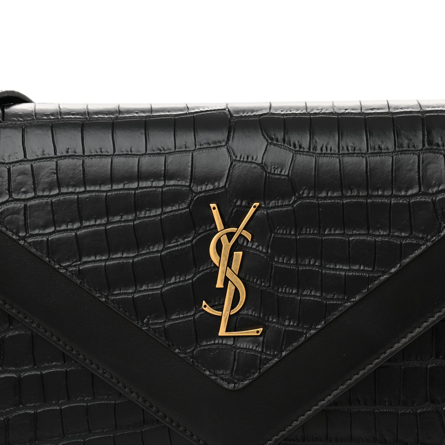 Saint Laurent Calfskin Crocodile Embossed Gaby Satchel Black 7 of 10