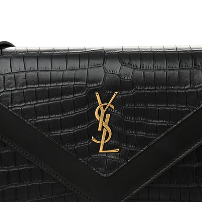 Saint Laurent Calfskin Crocodile Embossed Gaby Satchel Black 7 of 10