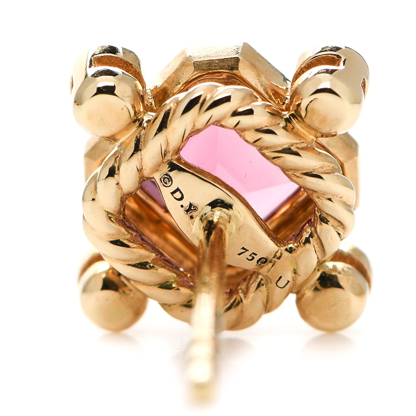 18K Yellow Gold Diamond Pink Tourmaline Novella Stud Earrings