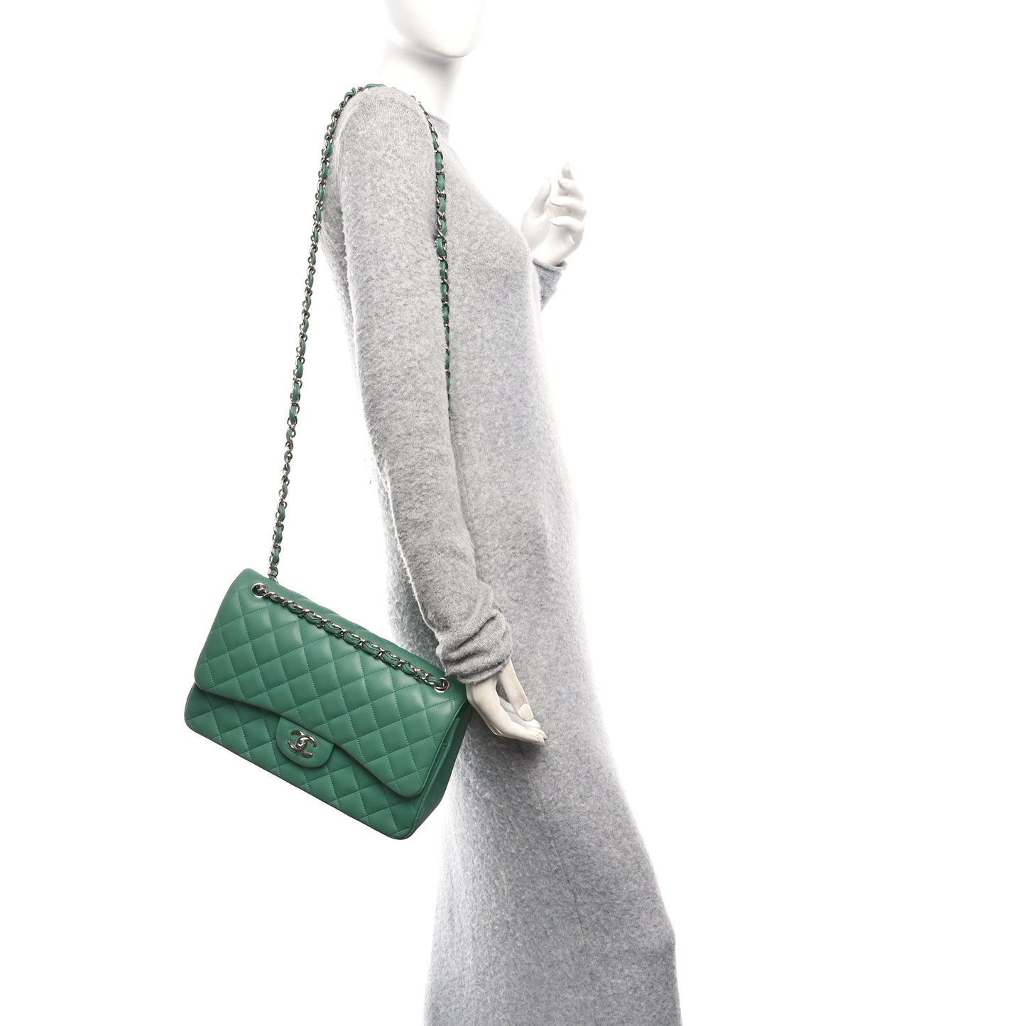 Lambskin Quilted Jumbo Double Flap Green