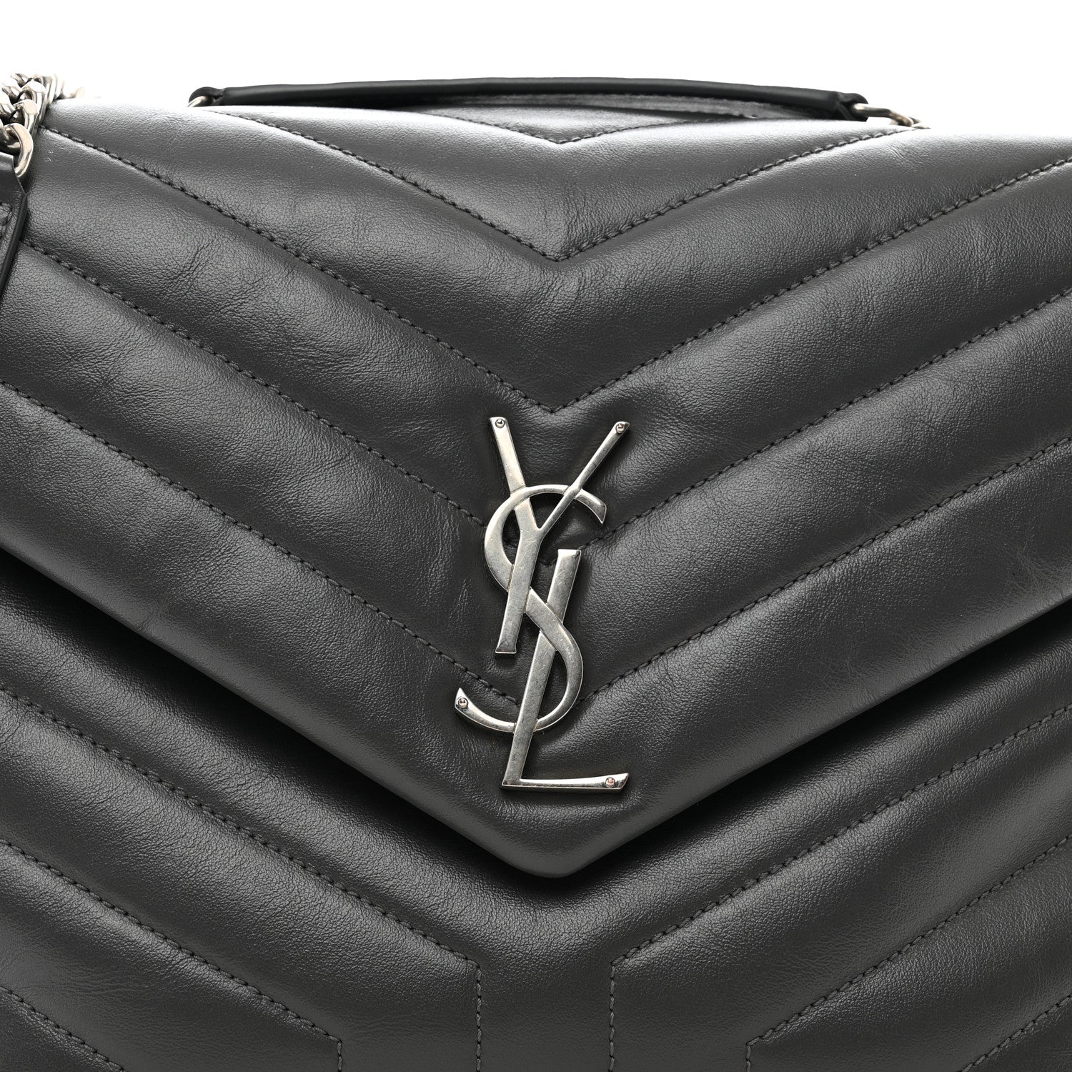Saint Laurent Calfskin Y Quilted Monogram Medium Loulou Chain Satchel Asphalt 9 of 11