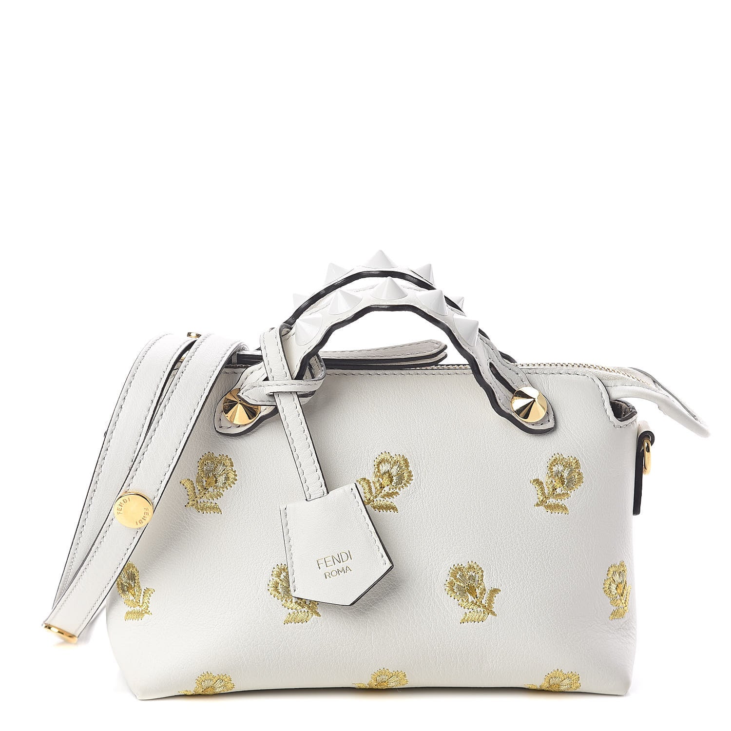 Fendi Vitelloi Dolce Lurex Floral Embroidered Studded Mini By The Way Boston Bag White 1 of 8