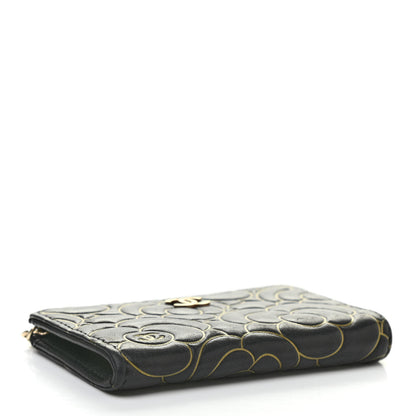 Chanel Lambskin Camellia Embossed Key Holder Case Black Gold 4 of 7