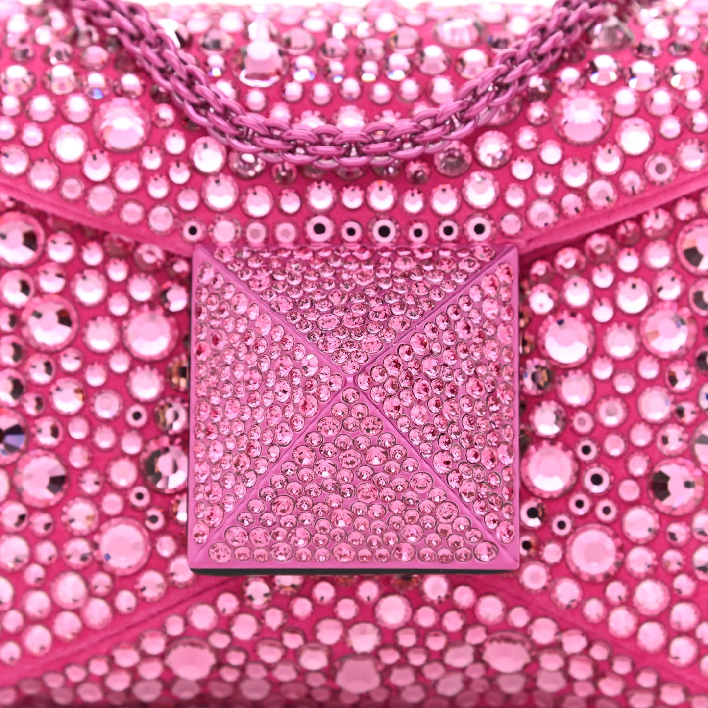 Crystal Suede Embellished Micro One Stud Chain Bag Pink PP