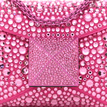 Valentino Garavani Crystal Suede Embellished Micro One Stud Chain Bag Pink PP 7 of 9