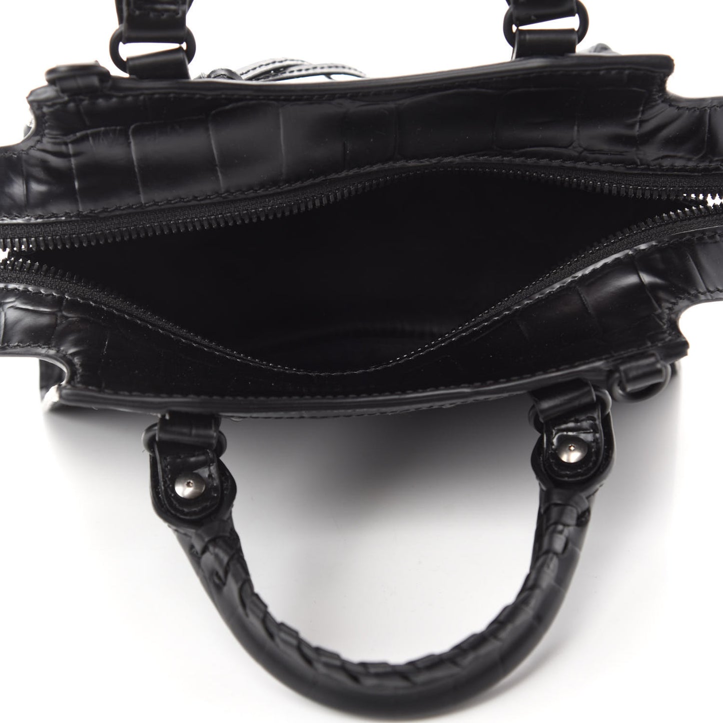 Semi Shiny Calfskin Crocodile Embossed Neo Classic Black Hardware Mini City Black