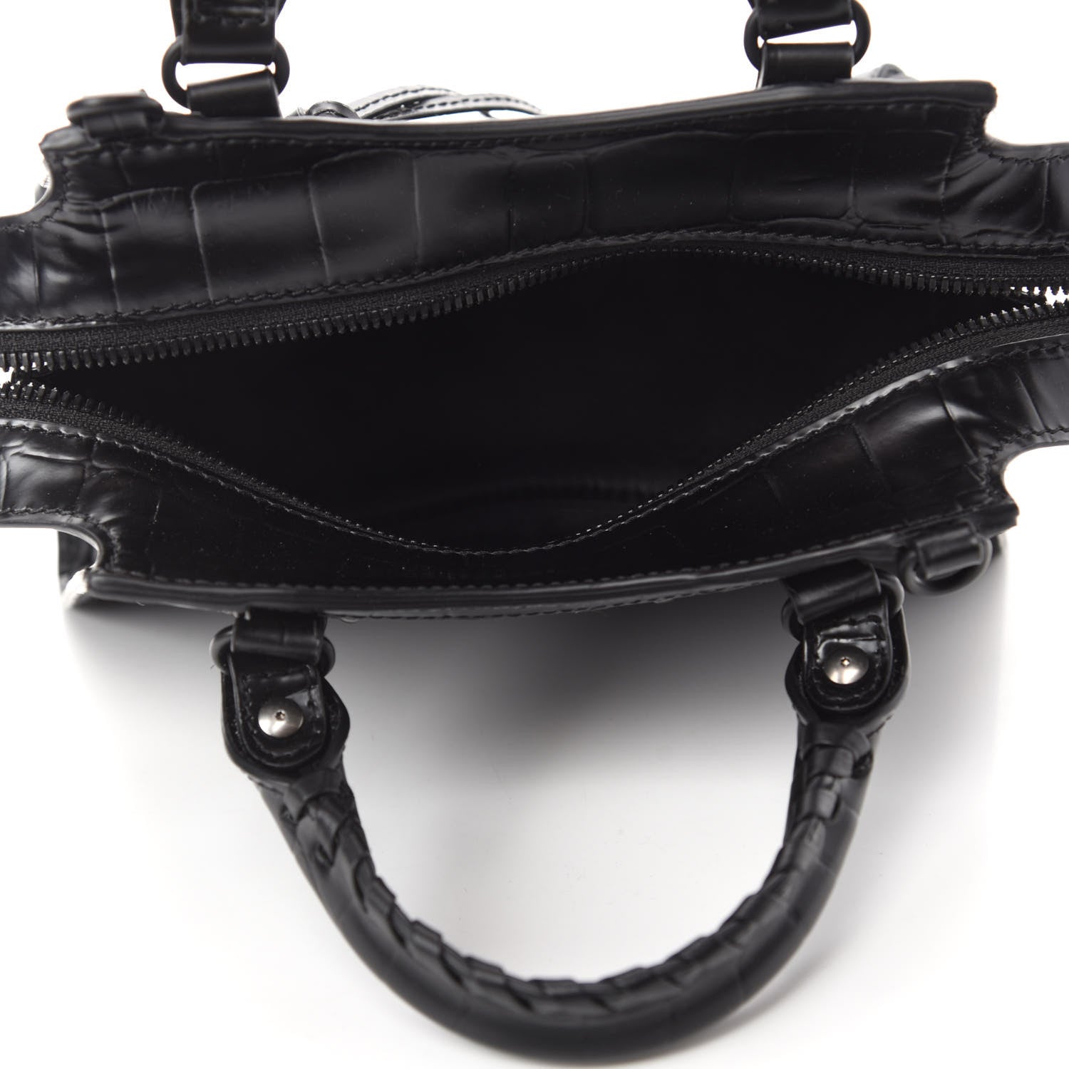 Balenciaga Semi Shiny Calfskin Crocodile Embossed Neo Classic Black Hardware Mini City Black 5 of 10