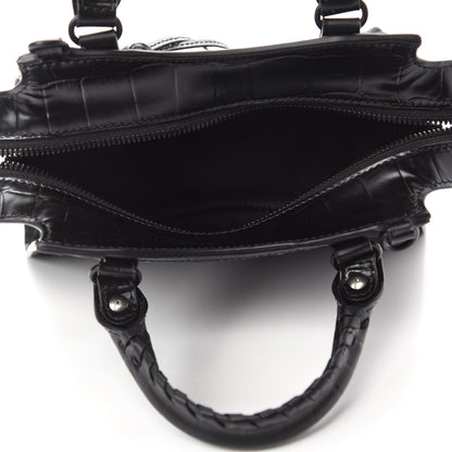 Balenciaga Semi Shiny Calfskin Crocodile Embossed Neo Classic Black Hardware Mini City Black 5 of 10