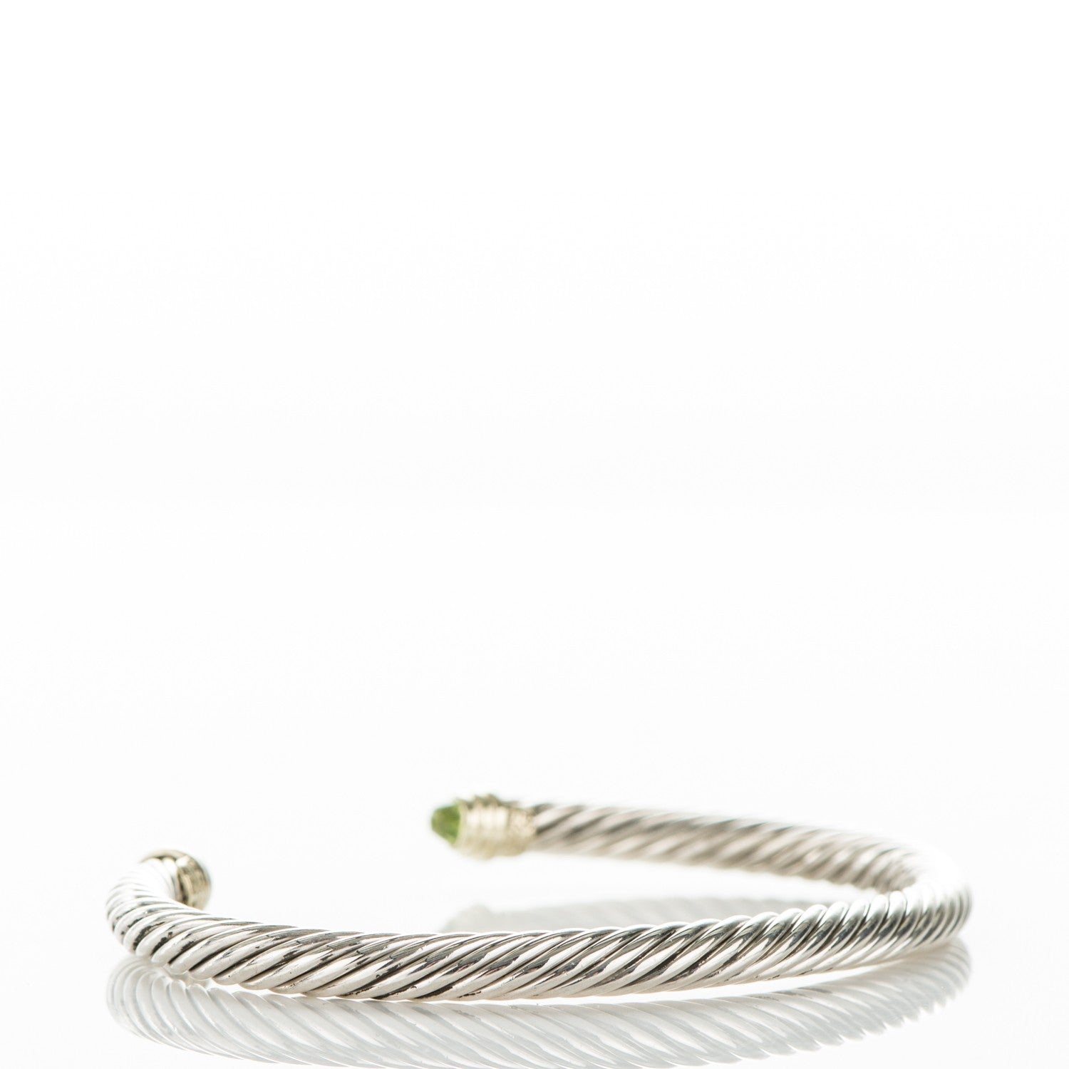 David Yurman Sterling Silver 14K Yellow Gold Peridot 5mm Cable Classics Bracelet 2 of 4