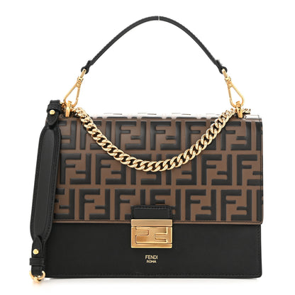 Fendi Vitello Liberty Bi-Color FF 1974 Embossed Chain Strap Kan U Shoulder Bag Black Maya 1 of 10