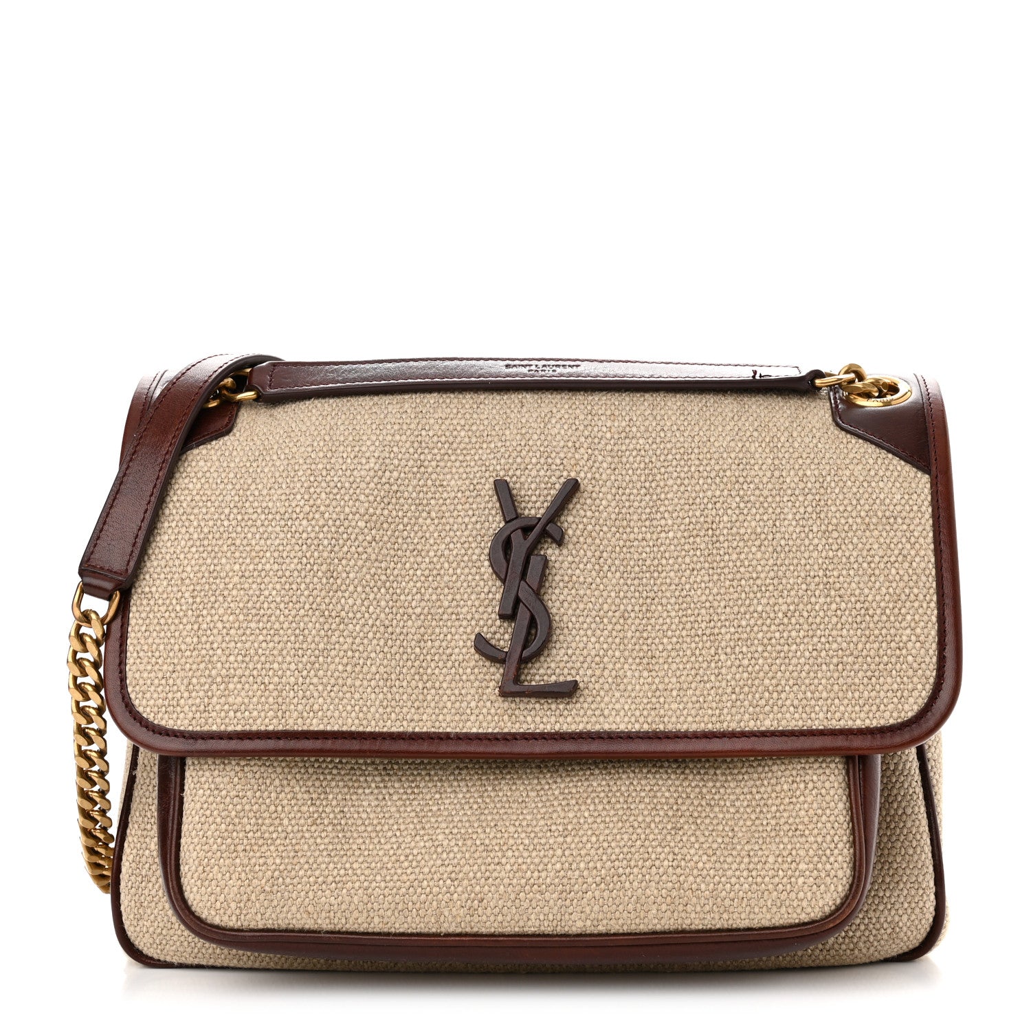 Saint Laurent Cotton Canvas Vintage Calfskin Monogram Medium Niki Chain Satchel Natural Chocolate 1 of 11