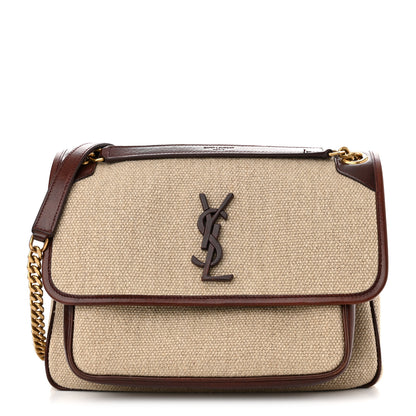 Saint Laurent Cotton Canvas Vintage Calfskin Monogram Medium Niki Chain Satchel Natural Chocolate 1 of 11