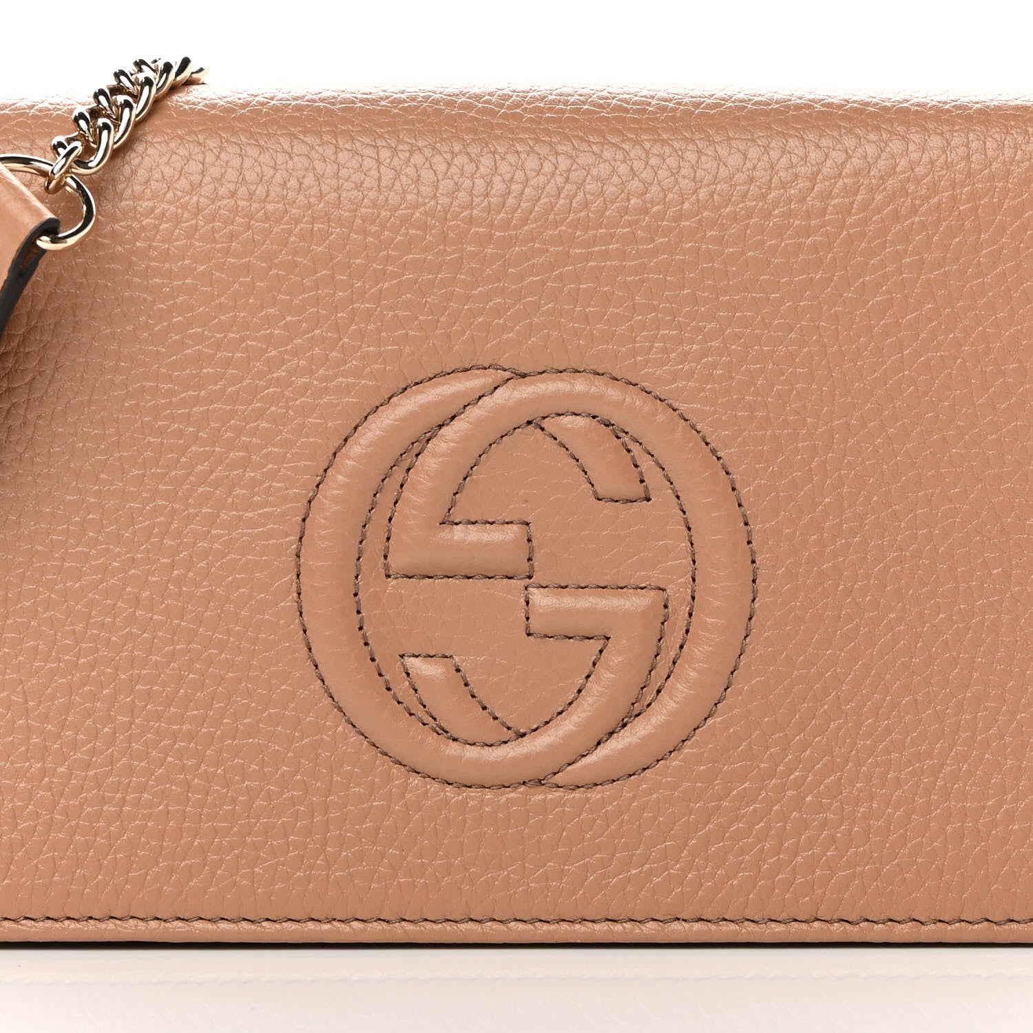 Gucci Pebbled Calfskin Soho Wallet on Chain Camelia 7 of 12