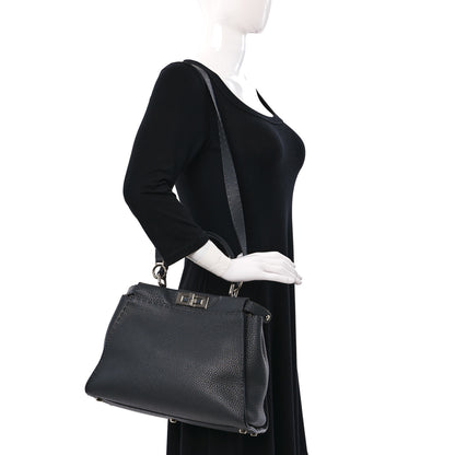 Fendi Cuoio Romano Selleria Bi-Color Medium Peekaboo Iconic Satchel Asfalto Latte 2 of 8