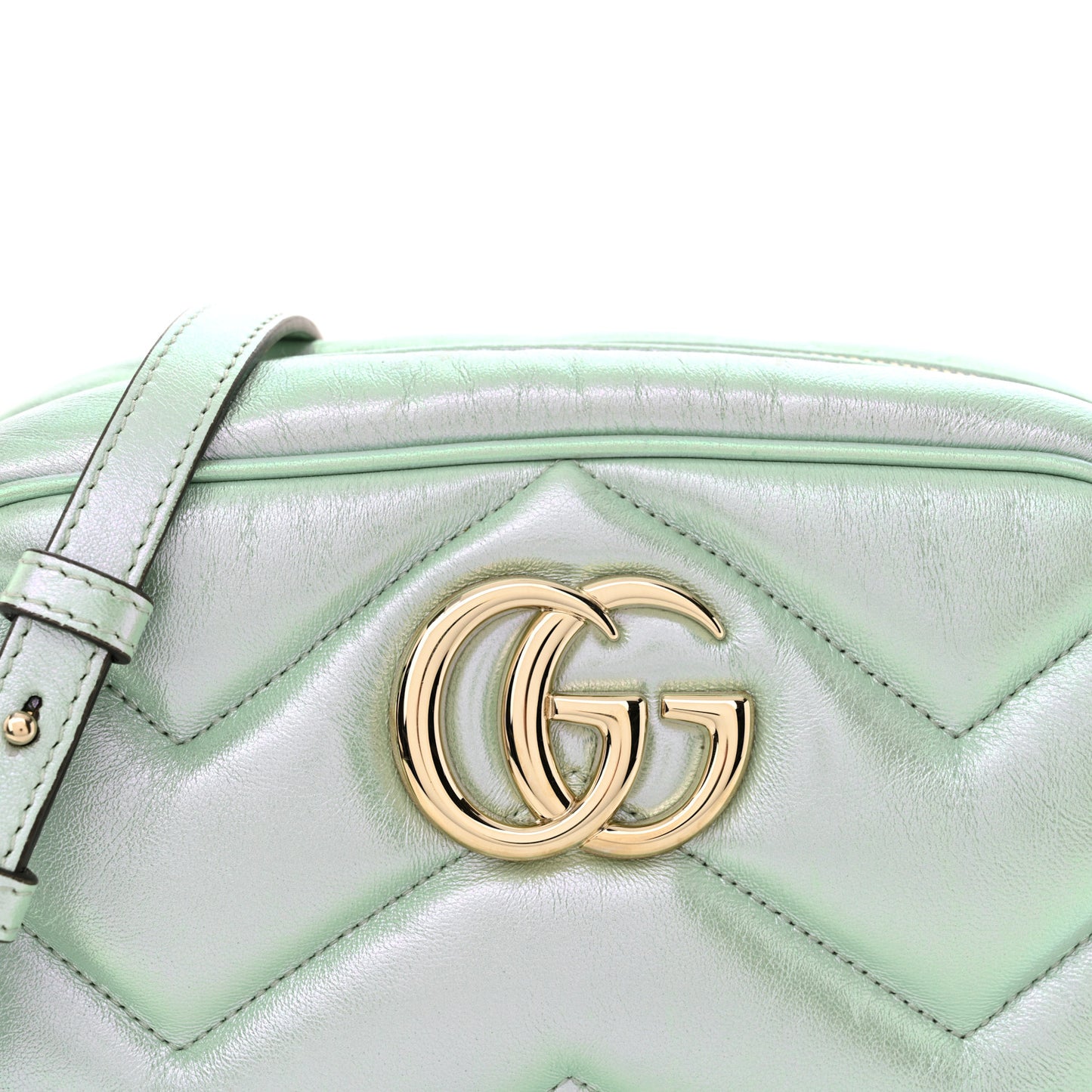 Iridescent Nappa Chevron Matelasse Small GG Marmont Chain Shoulder Bag Iridescent Salvy Green