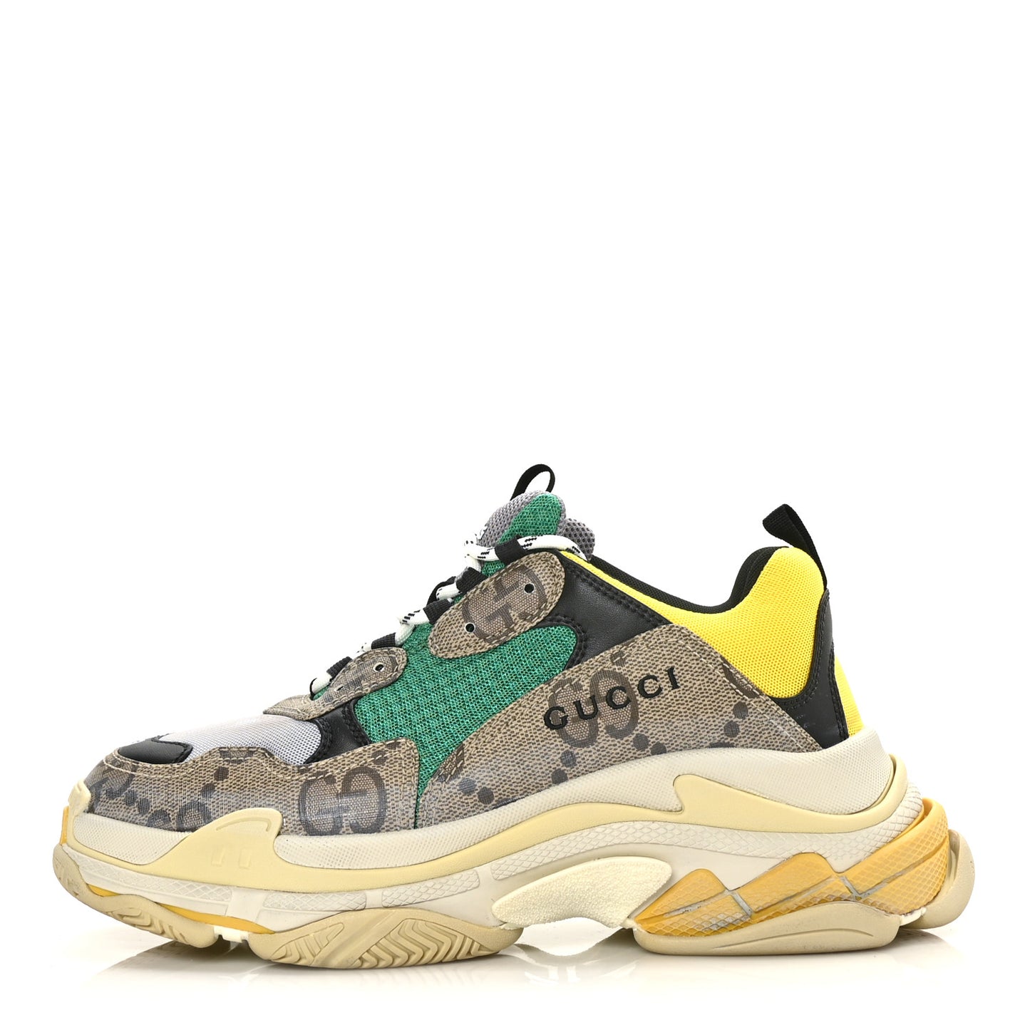 X GUCCI Maxi GG Supreme Monogram Mens Triple S Sneakers 43 Beige Ebony Black Green
