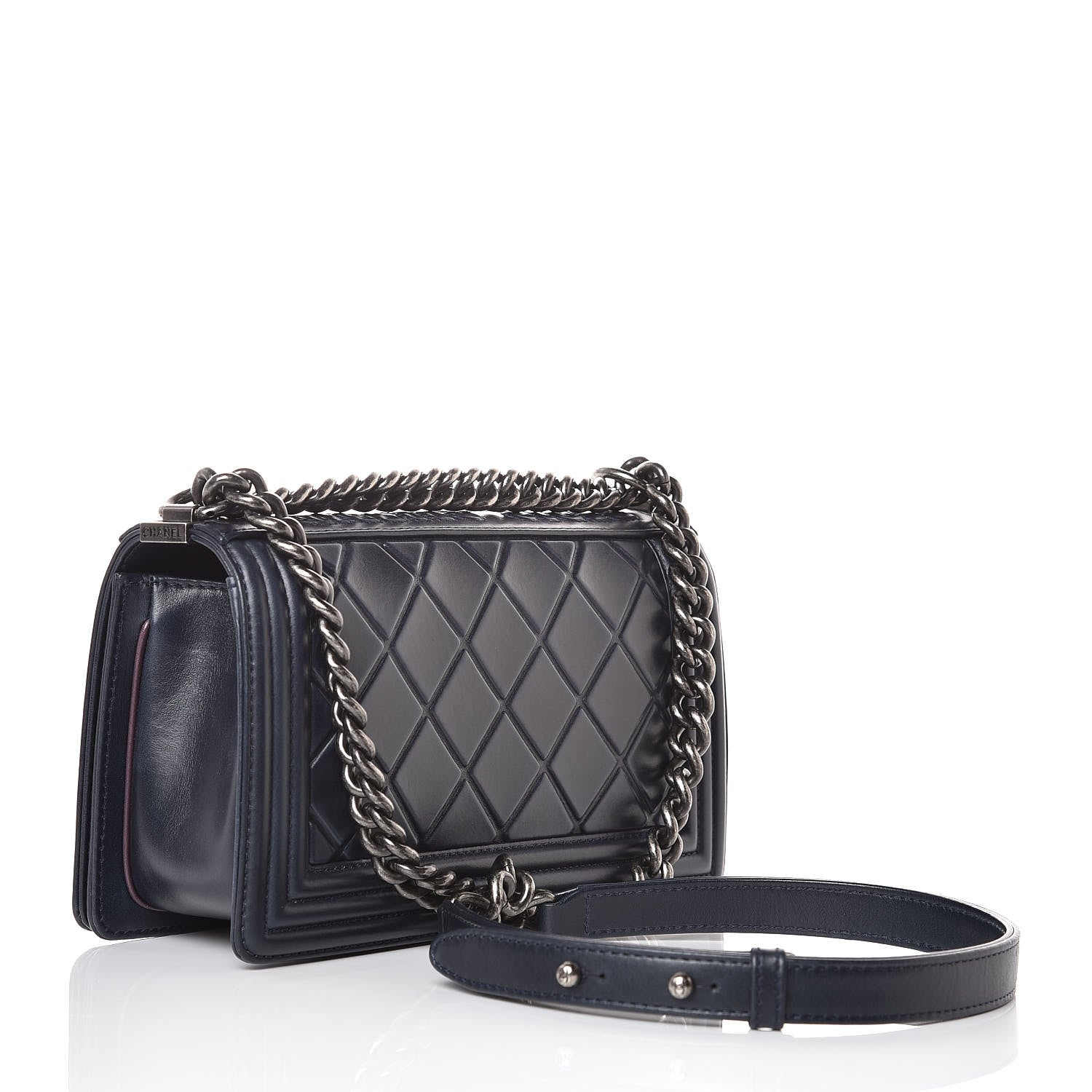 Chanel Calfskin Embossed Medium Paris Salzburg Boy Flap Navy 3 of 10
