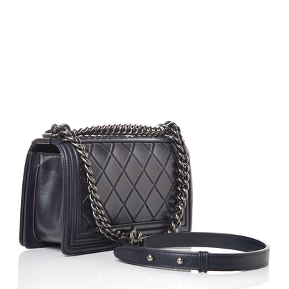 Chanel Calfskin Embossed Medium Paris Salzburg Boy Flap Navy 3 of 10