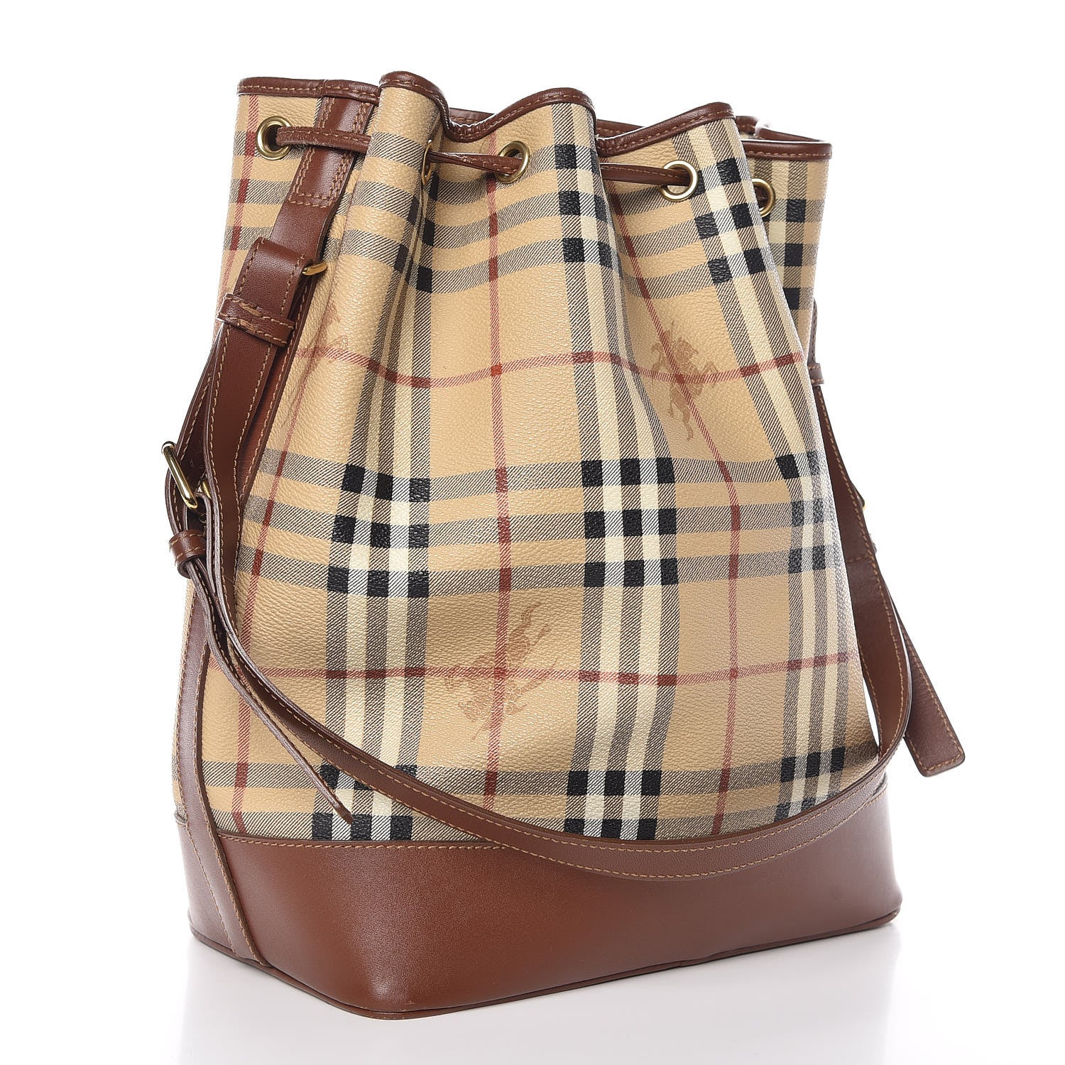 Burberry Haymarket Check Drawstring Bucket Bag Brown 3 of 10