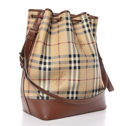 Burberry Haymarket Check Drawstring Bucket Bag Brown 3 of 10