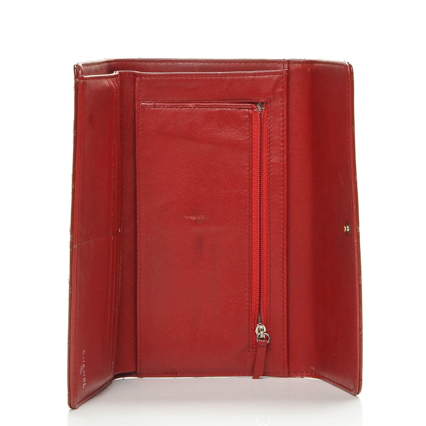 Patent Calfskin Quilted Large Brilliant Flap Wallet Dark Red
