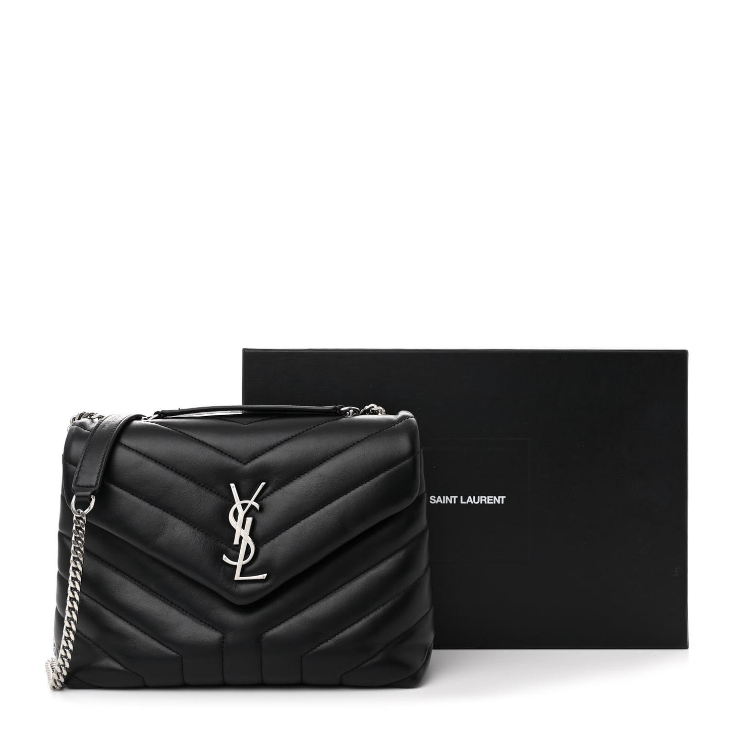 Calfskin Y Quilted Monogram Small Loulou Chain Satchel Black