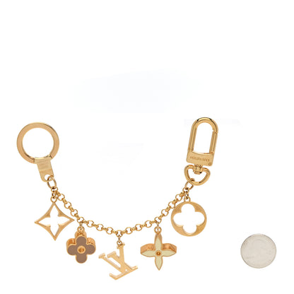 Louis Vuitton Brass Enamel Fleur De Monogram Bag Charm Chain Gold 2 of 4