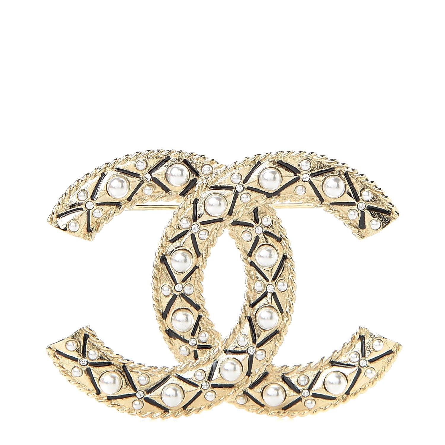 Chanel Pearl Crystal CC Brooch Gold 1 of 5