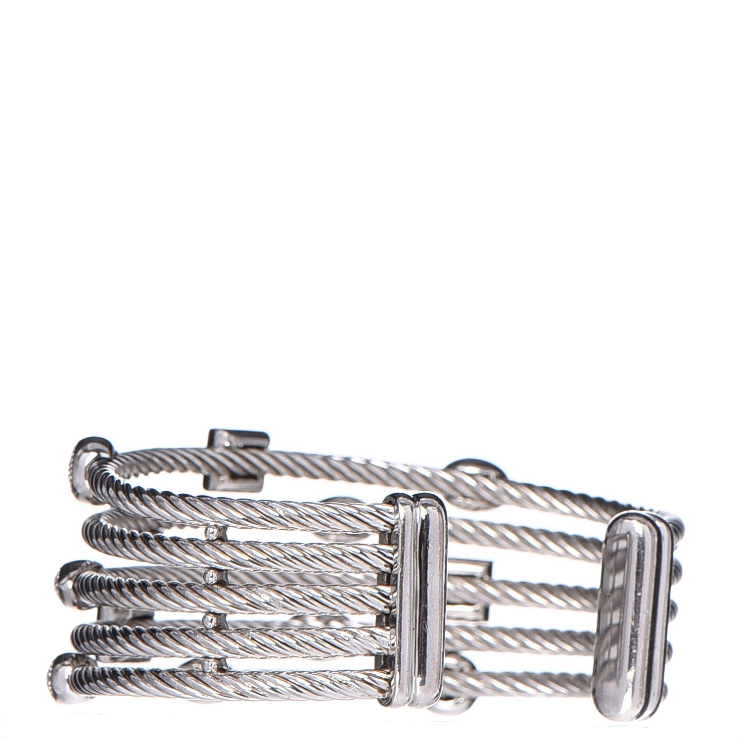 David Yurman Sterling Silver Diamond Five Row Confetti Cuff Bracelet 3 of 4