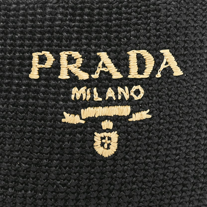 Prada Yarn Raffia Effect Crochet Small Logo Tote Black 7 of 9