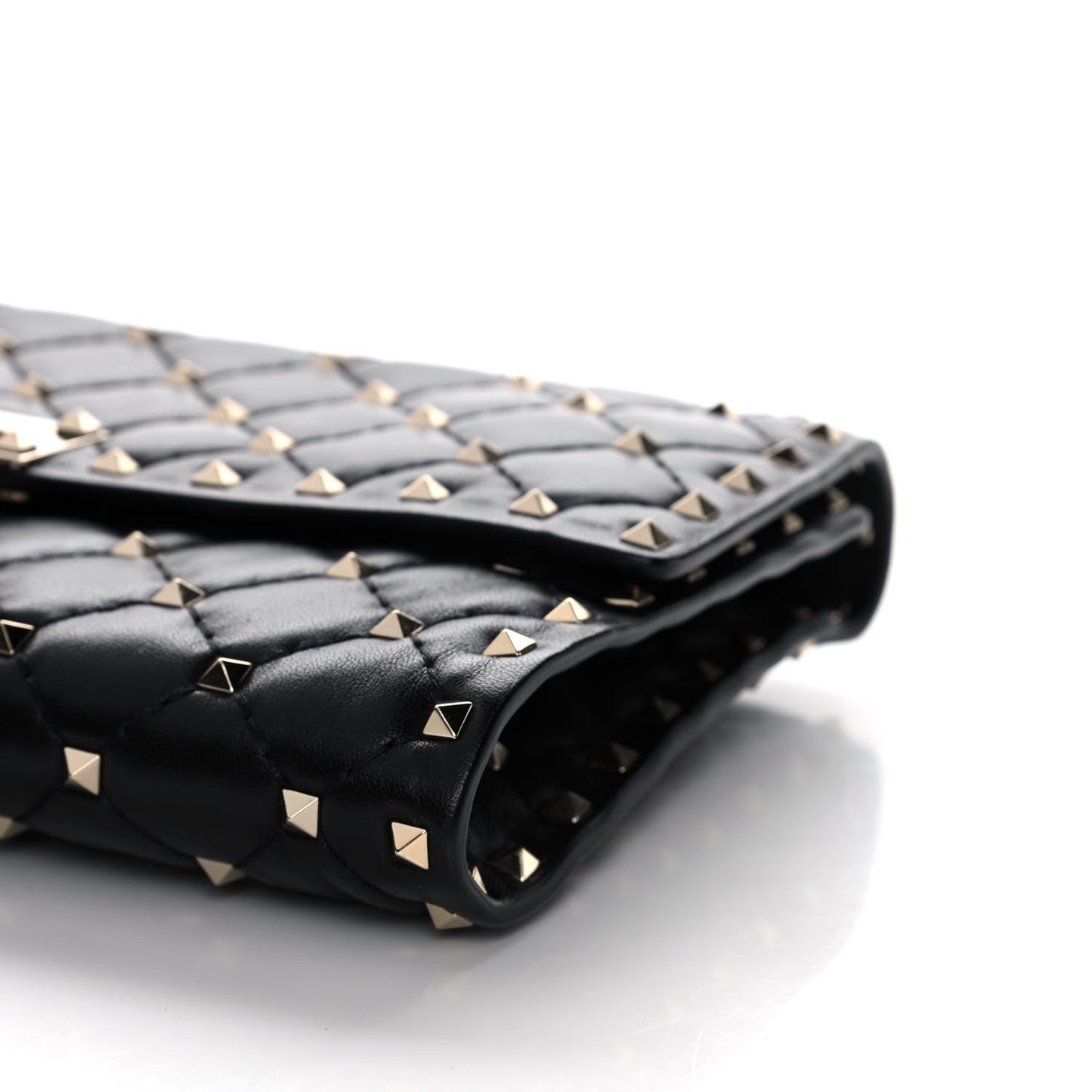 Lambskin Rockstud Spike Wallet on Chain Black