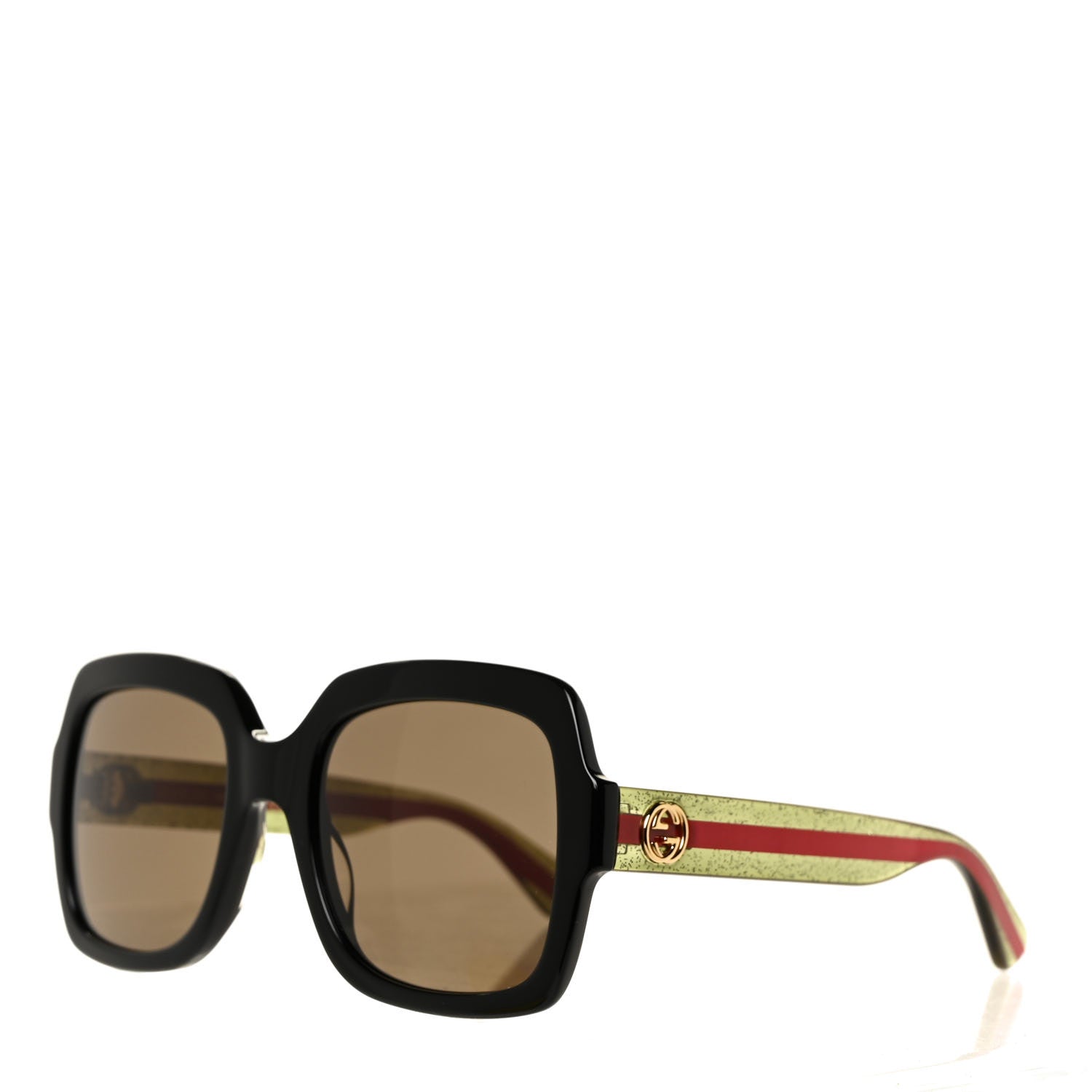 Gucci Acetate Square Frame Web Glitter Sunglasses GG0036S Black Green 1 of 8