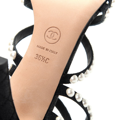 Chanel Crackled Lambskin Pearl Sandals 36.5 Black 9 of 10