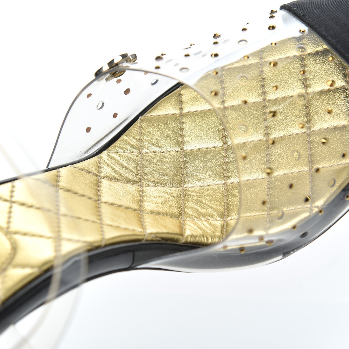 PVC Studded Grosgrain Cap Toe Pumps 38 Transparent Black