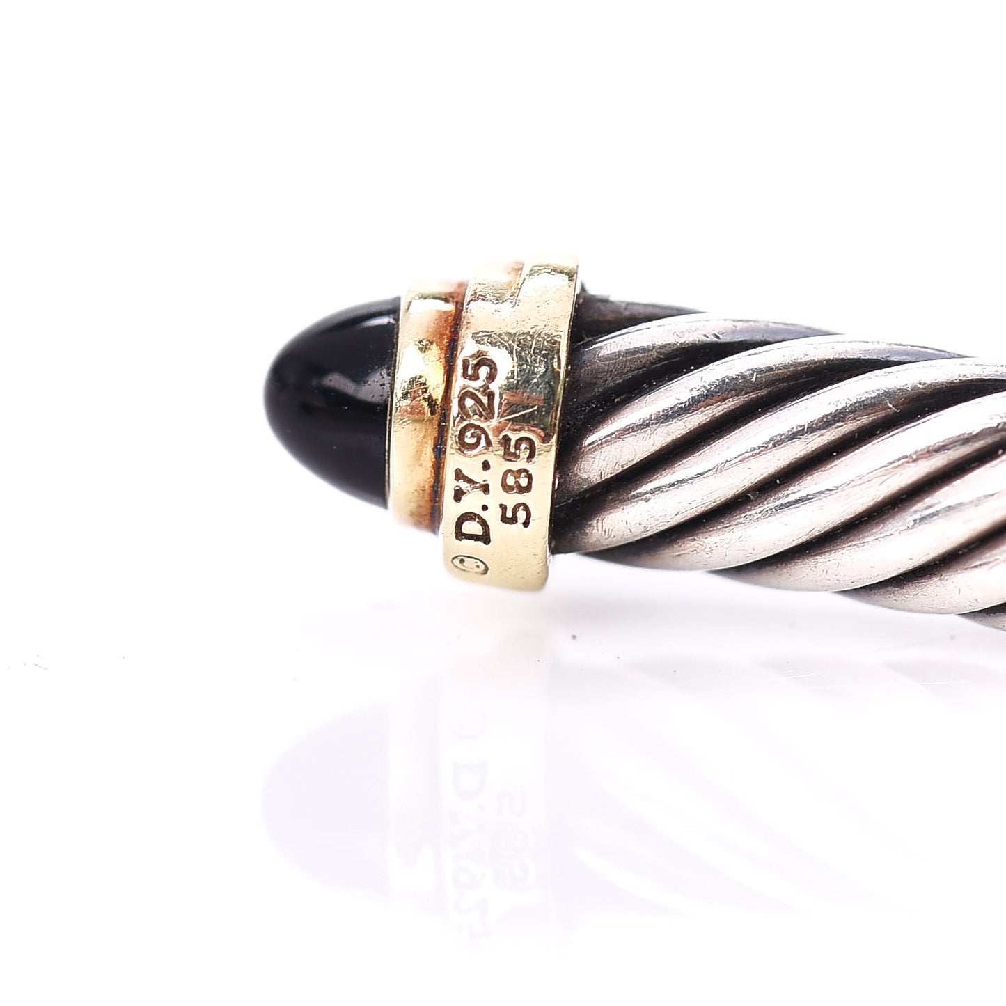Sterling Silver 14K Yellow Gold Black Onyx 5mm Cable Classics Petite Color Bracelet