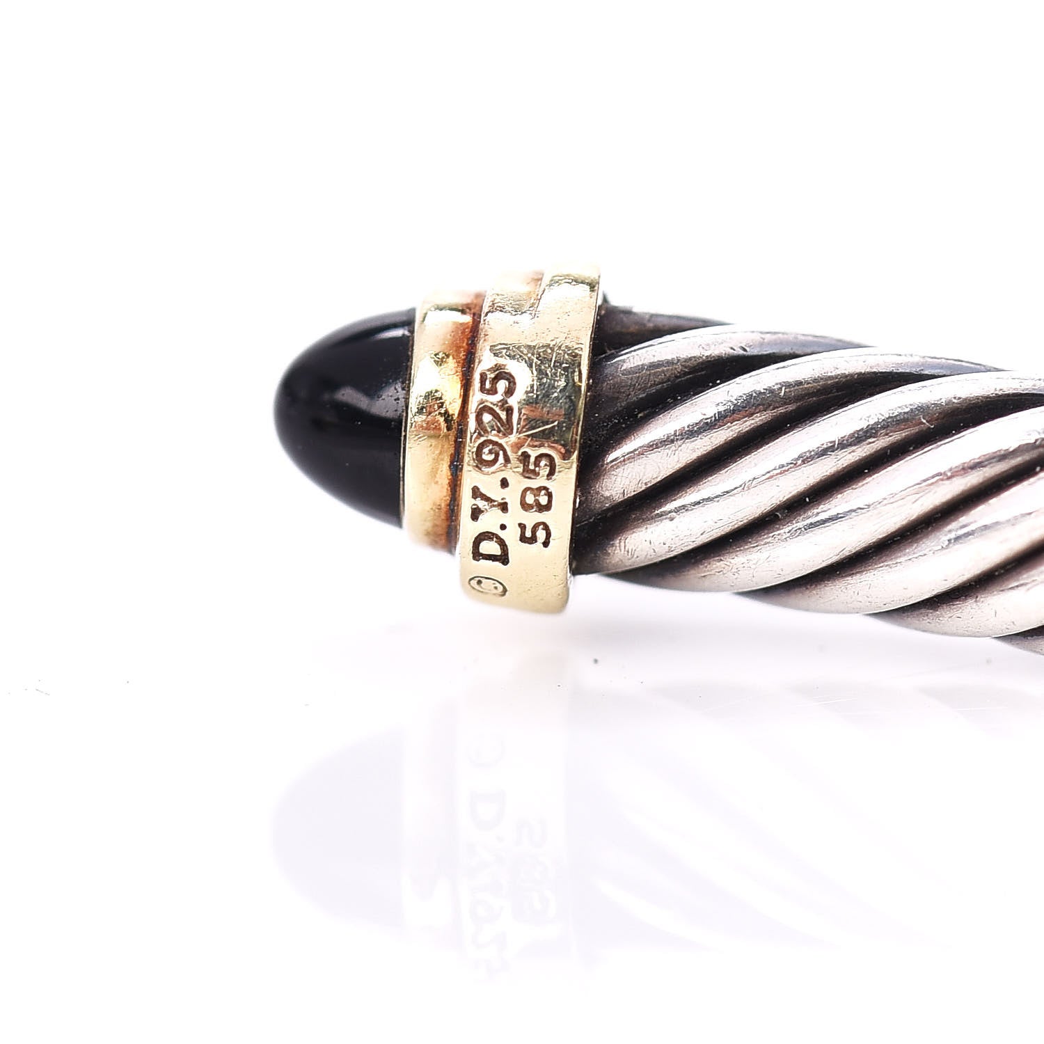 David Yurman Sterling Silver 14K Yellow Gold Black Onyx 5mm Cable Classics Petite Color Bracelet 4 of 5